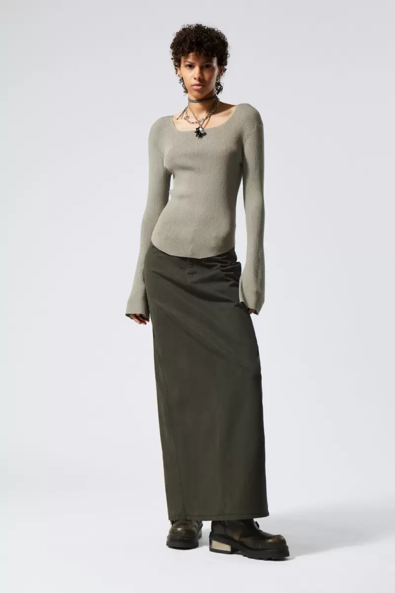 Taupe Strickmode Modell Pullover Mit Eckigem Ausschnitt Nadina Damen Week Day - 1
