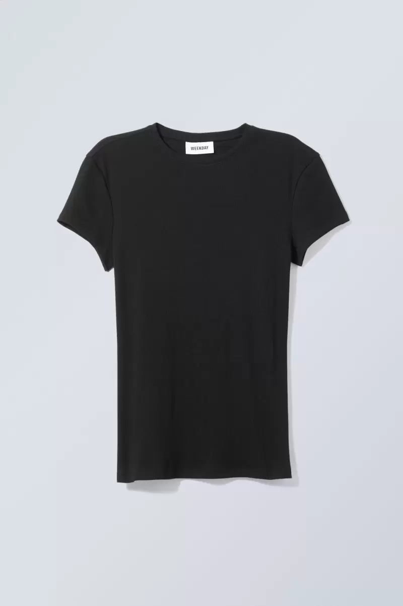 Schwarz Markenidentität Damen T-Shirts & Tops Week Day Enges, Geripptes T-Shirt - 2