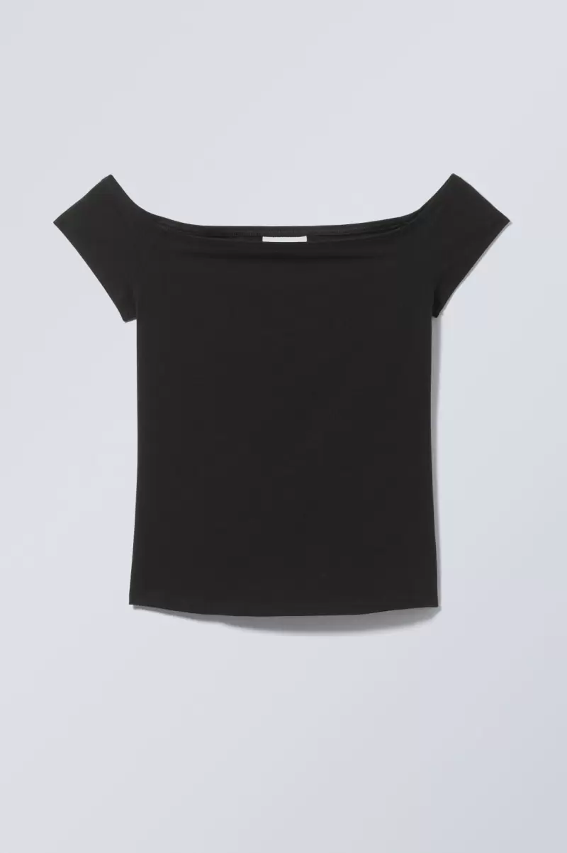 Week Day Billig Damen Schulterfreies T-Shirt Schwarz T-Shirts & Tops