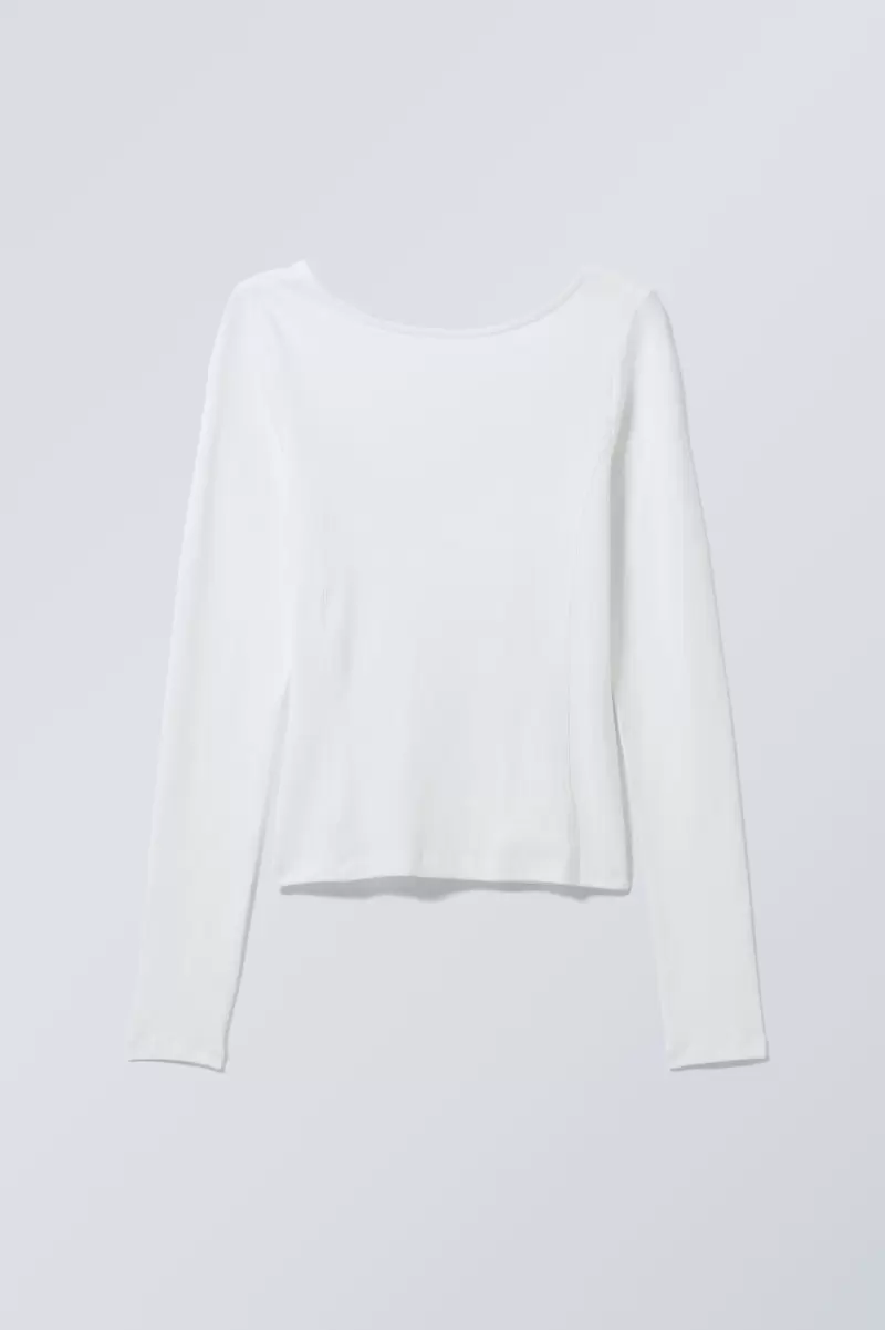 Damen Week Day Langarmtop Mit Tiefem Rückenausschnitt T-Shirts & Tops Weiß Material - 1