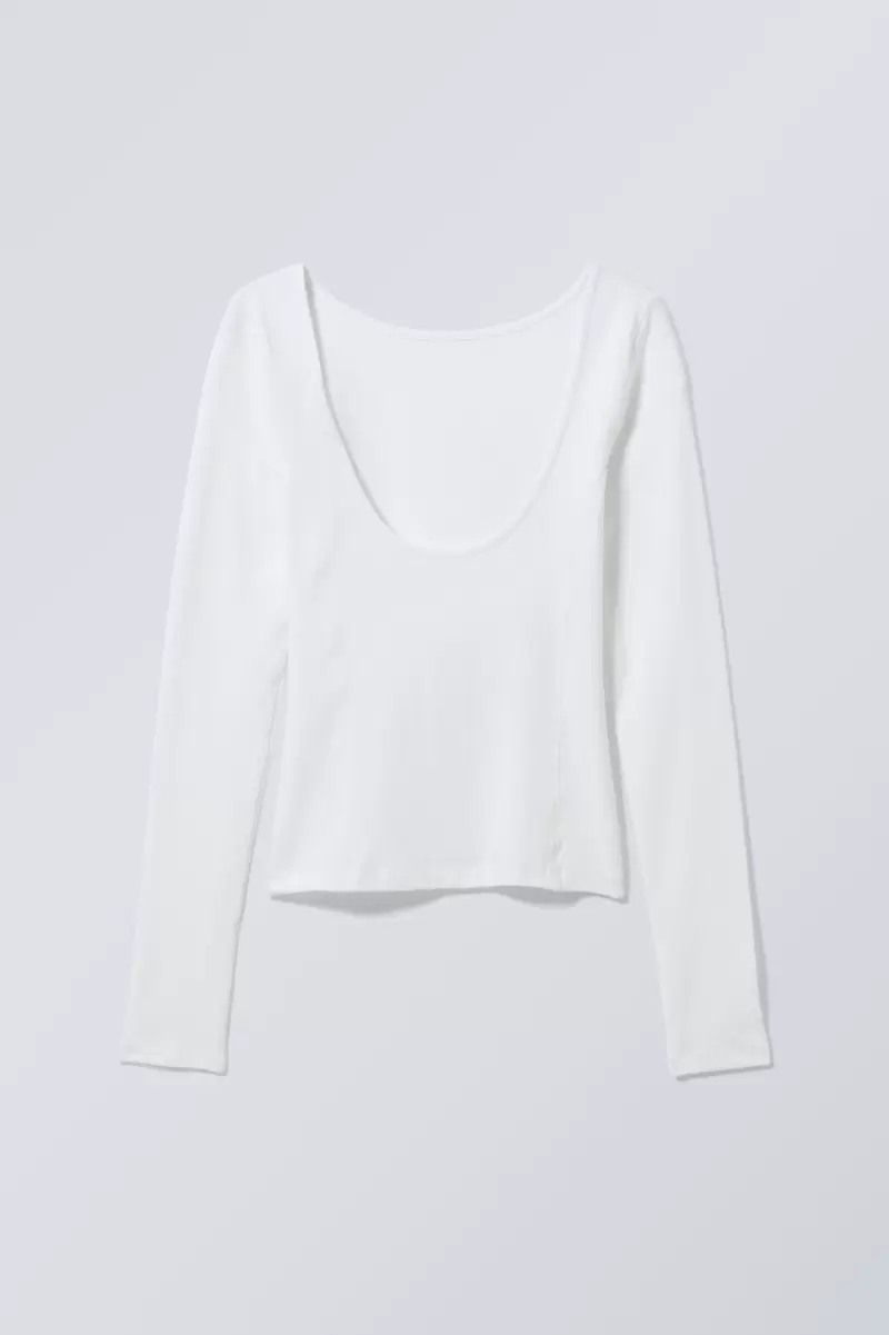 Damen Week Day Langarmtop Mit Tiefem Rückenausschnitt T-Shirts & Tops Weiß Material - 4