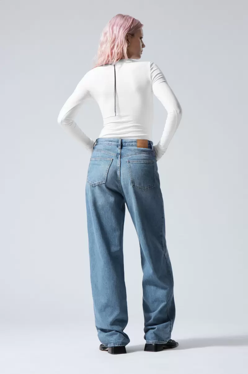 Billig Jeans Damen Week Day Rail Jeans Mit Mittelhohem Bund Und Geradem Bein Seventeen-Blau - 2