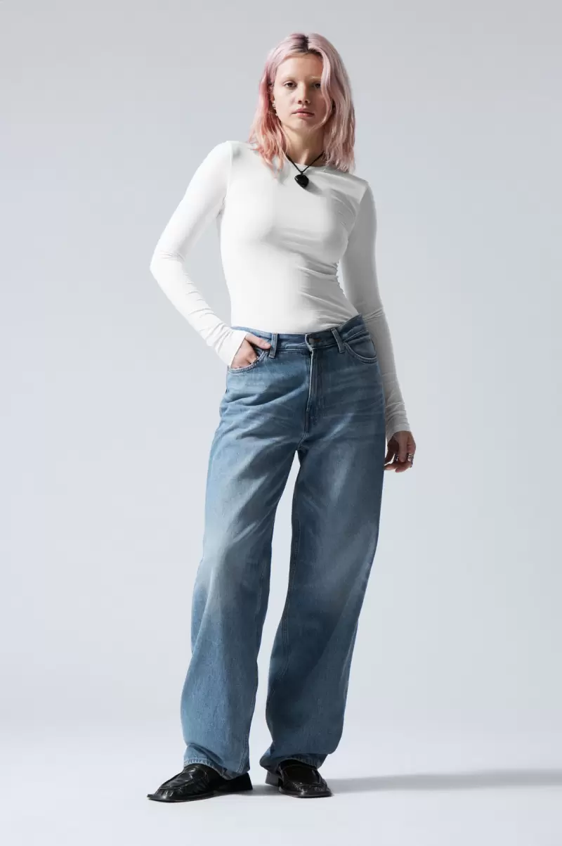 Billig Jeans Damen Week Day Rail Jeans Mit Mittelhohem Bund Und Geradem Bein Seventeen-Blau