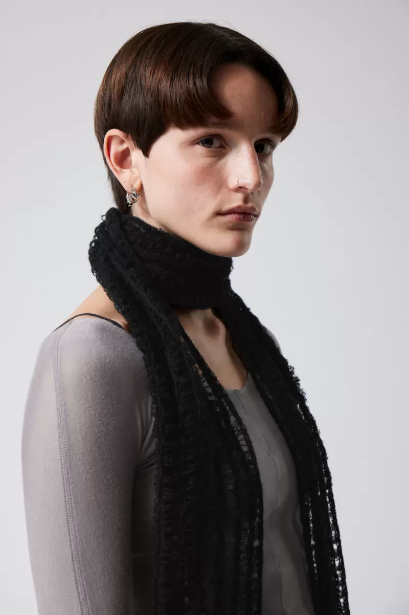 Damen Preissenkung Schwarz Week Day Accessoires Schal In Netzoptik Aus Wollmischung - 3