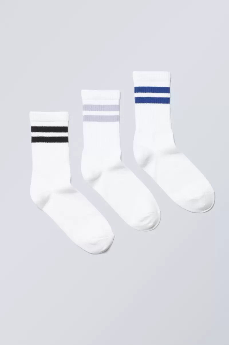 Week Day Damen Gestreifte Socken Eleven 3Er-Pack Schwarz/Blau/Grün Gestreift Haltbarkeit Socken