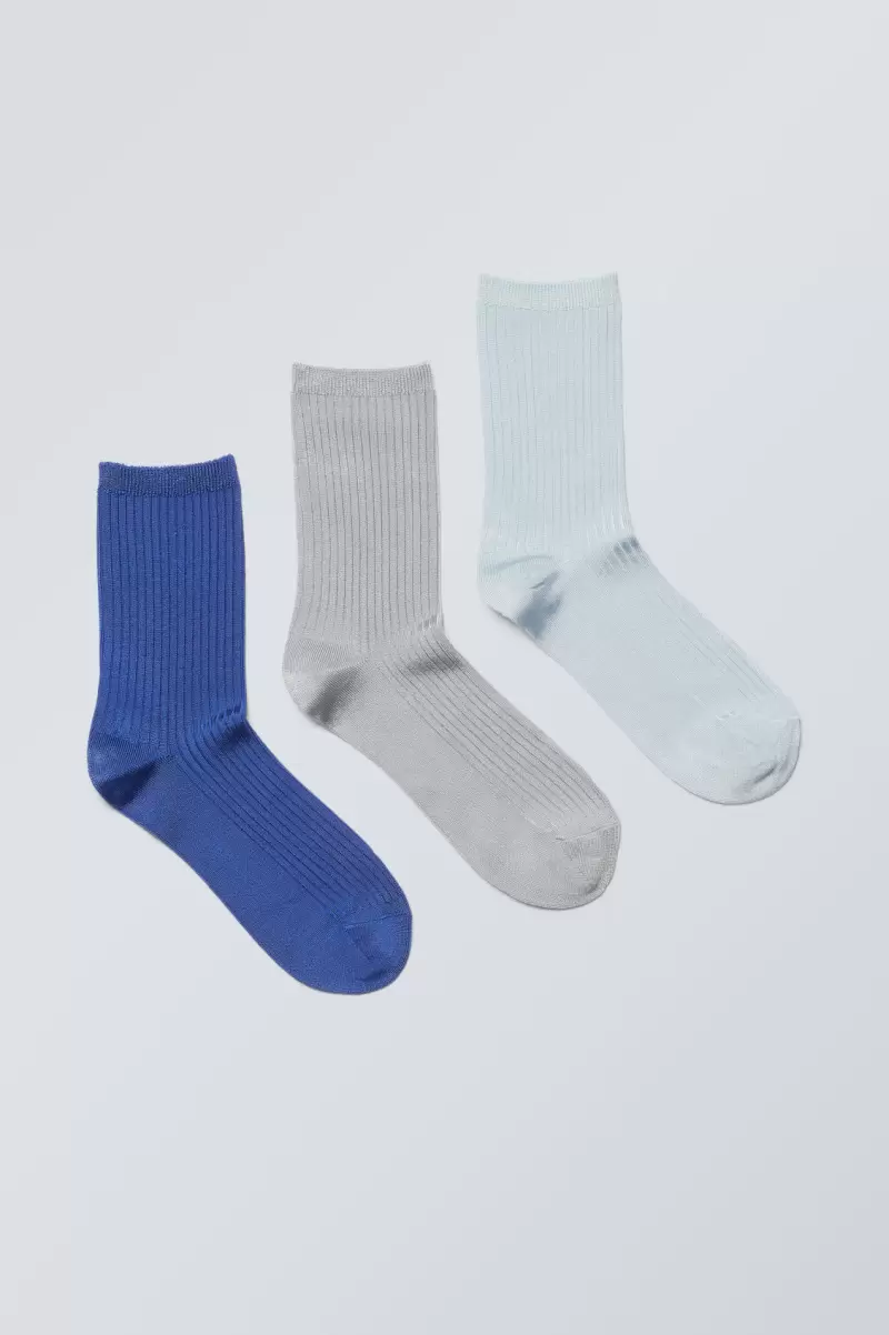 Socken Glänzende Socken Lova 3Er-Pack Week Day Damen Sonderangebot Blau/Grün/Schwarz