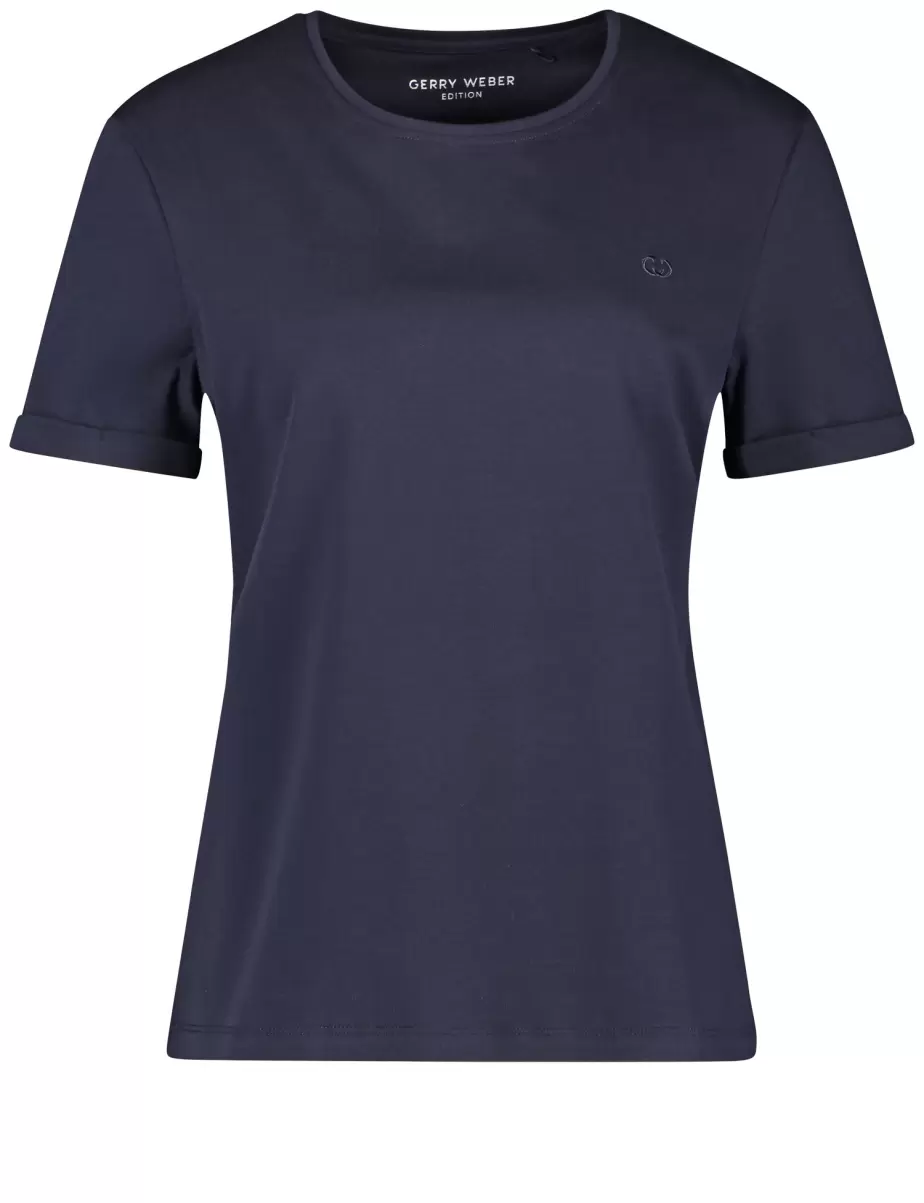 Schlichtes T-Shirt Mit Logostickerei T-Shirts Samoon Taifun Gerry Weber Navy Damen - 1