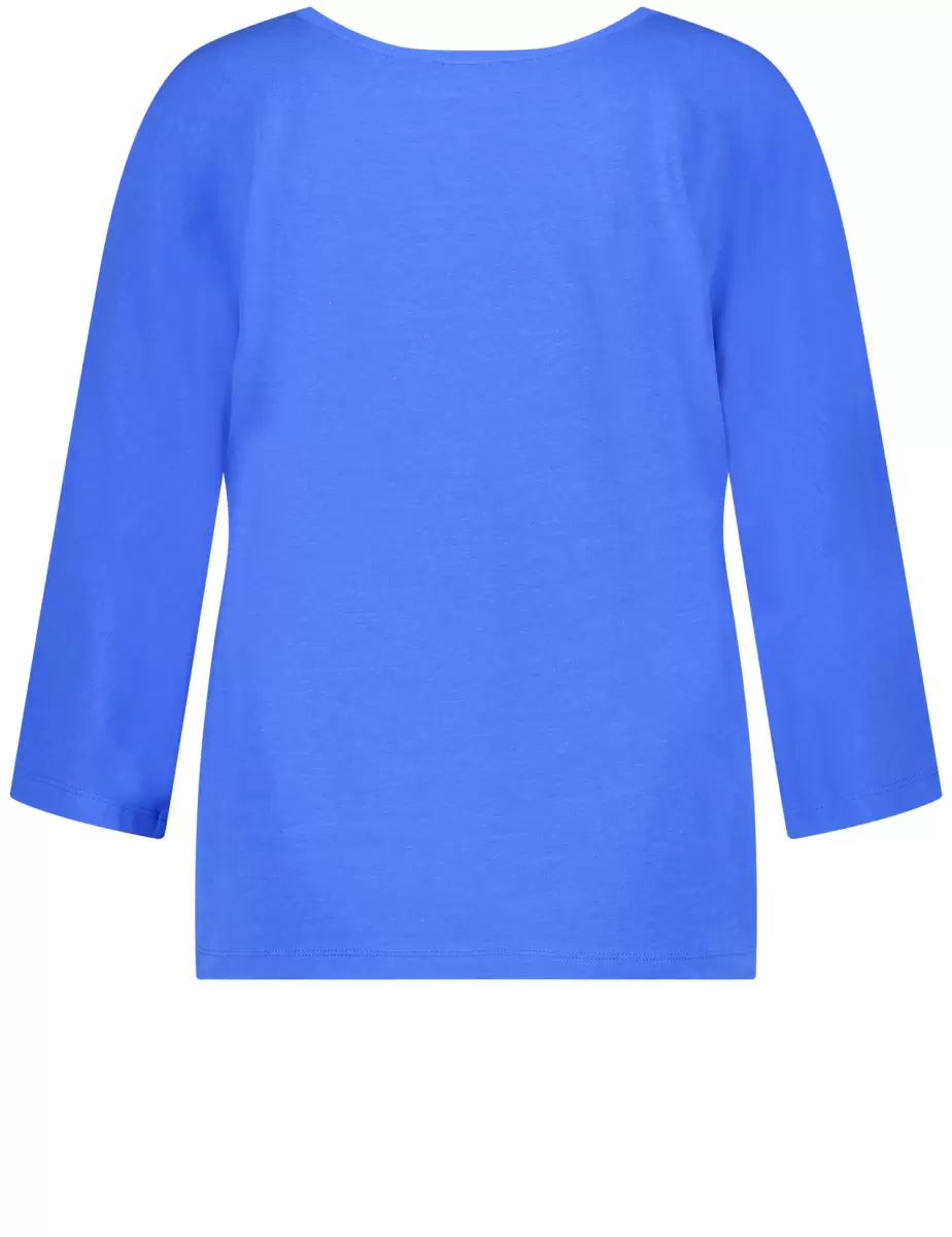 Bright Blue Leicht Glänzendes 3/4 Arm Shirt Mit Material-Patch Samoon Taifun Gerry Weber Blusenshirts Damen - 2