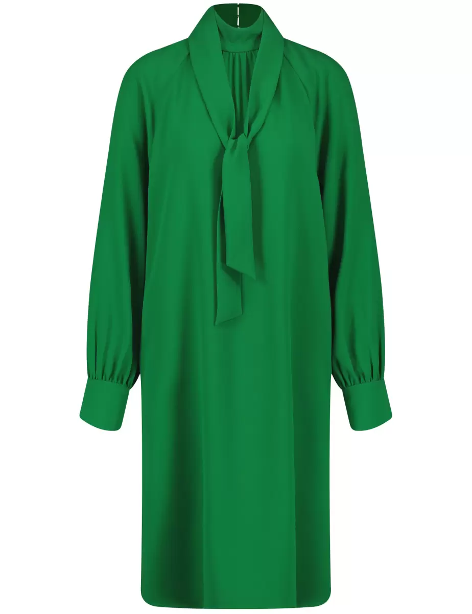 Bright Green Damen Fließendes Kleid Mit Schleifenkragen Und Leichten Ballonärmeln Knieumspielende Kleider Samoon Taifun Gerry Weber - 1