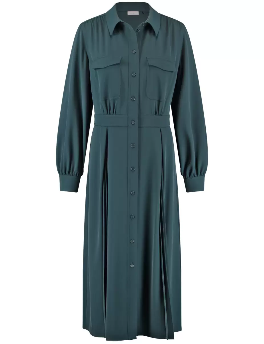 Damen Festliche Kleider Samoon Taifun Gerry Weber Green Teal Fließendes Kleid Mit Dekorativen Falten - 1