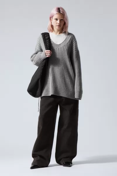 Week Day Oversized-Pullover Aus Wollmischung Eden Damen Strickmode Marktpreis Grau