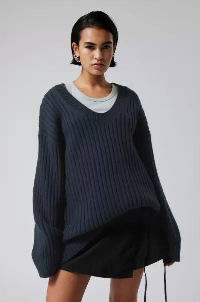 Damen Oversized-Pullover Aus Wollmischung Eden Week Day Grau Strickmode Stilvoll