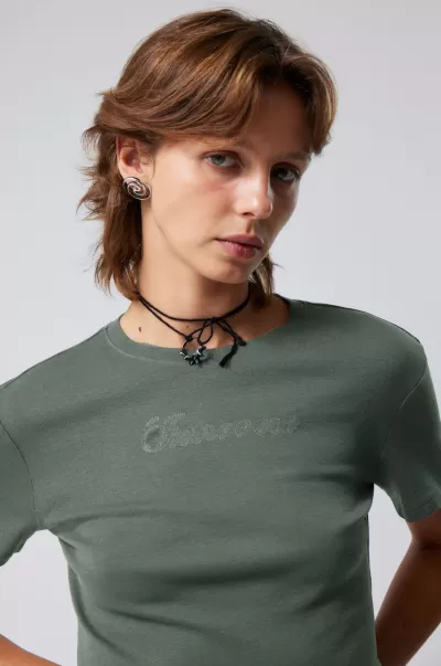 Damen Besticktes T-Shirt In Schmaler Passform Qualität Week Day Dunkelgrau T-Shirts & Tops