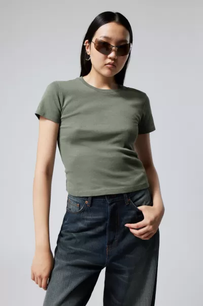 Qualität Dusty Khaki Damen Week Day T-Shirts & Tops T-Shirt In 90Er-Passform Lean