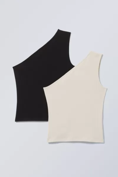2Er-Pack One-Shoulder-Trägertop Cindy Rabattaktion Schwarz/Beige T-Shirts & Tops Damen Week Day