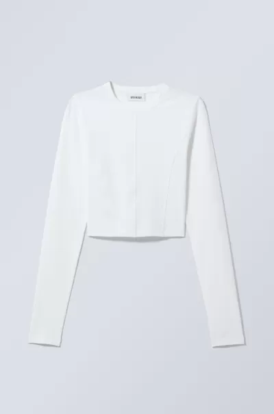 Week Day Bestellung Weiß T-Shirts & Tops Langärmliges Crop-Top Mit Nahtdetails Damen