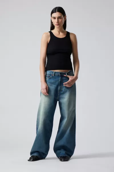 Jeans Haltbarkeit Week Day Damen Lockere Baggy-Jeans Astro Seventeen-Blau