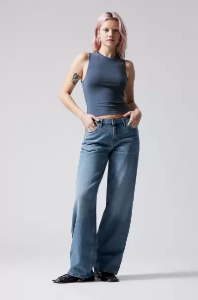Funktionalität Damen Week Day Lockere Jeans Ampel Mit Niedrigem Bund Schatzblau Jeans