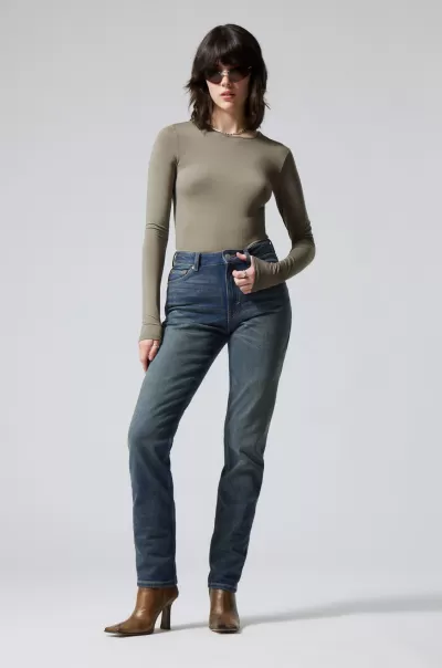 Tiefblau Damen Week Day Verkaufen Jeans Smooth Mit Schmaler Passform Und Hohem Bund Jeans