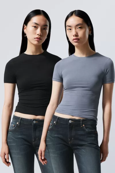 Schwarz-Weiß Verkaufen 2Er-Pack Körpernahe T-Shirts Damen Week Day Basics