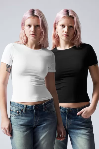 Basics Preisangebot 2Er-Pack Körpernahe T-Shirts Damen Week Day Schwarz-Weiß
