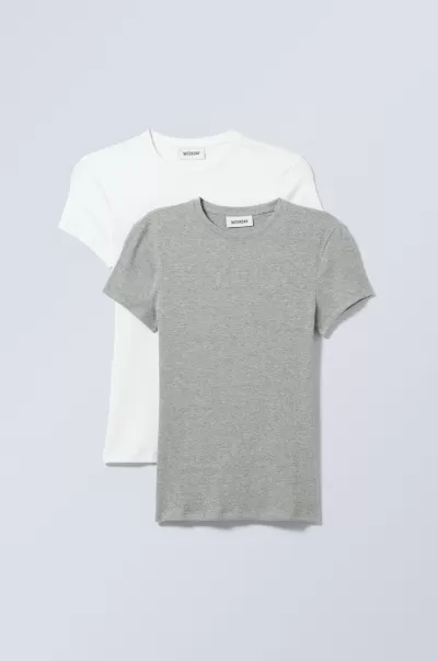 Enges, Geripptes T-Shirt Im 2Er-Pack Schwrz/Wß Damen Week Day Kaufen Basics