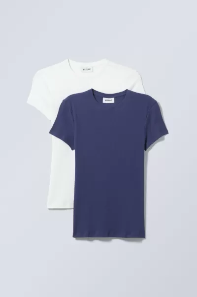 Schwrz/Wß Enges, Geripptes T-Shirt Im 2Er-Pack Basics Damen Technologie Week Day