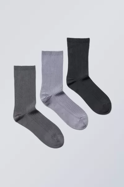 Damen Week Day Online Blau/Grün/Schwarz Socken Glänzende Socken Lova 3Er-Pack