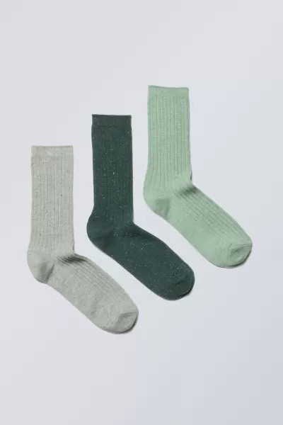 Week Day Socken Gerippte Socken Mit Farbsprenkeln, 3Er-Pack Wesentlich Grün Herren