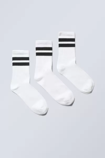 Gestreifte Sportsocken 3Er-Pack Herren Socken Empfehlen Weiß Mit Schwarzen Streifen Week Day