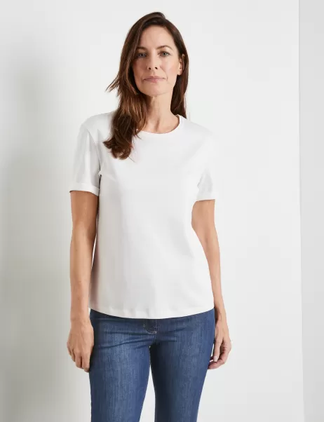 T-Shirts Damen Schlichtes T-Shirt Mit Logostickerei Weiß/Weiß Samoon Taifun Gerry Weber