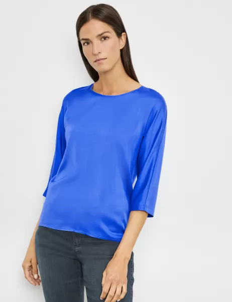 Bright Blue Leicht Glänzendes 3/4 Arm Shirt Mit Material-Patch Samoon Taifun Gerry Weber Blusenshirts Damen